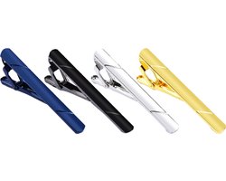 Top 10 Dasspelden 2026: Dasspeld Set - 4 Stuks - Stropdas Clip - Striped Dasclip - Zwart/Zilver/Goud/Blauw