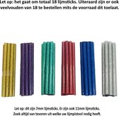 18 lijmpatronen 7 mm diameter 6 kleuren assortiment glitter - goud - zilver - blauw - paars - groen - rood - Lijmstick - Lijm - Lijmpistool