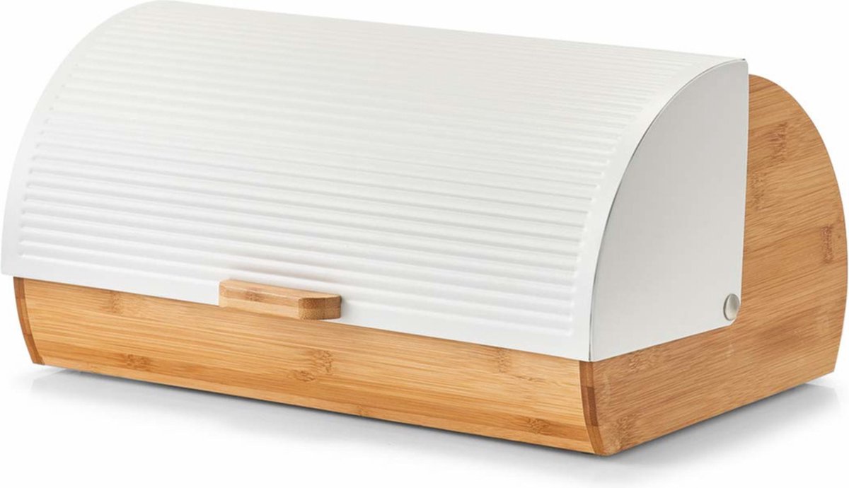 Zeller Luxe Broodtrommel - hout/wit - met klep/deksel - 39 x 27 x 19 cm - brooddoos - brood bewaardoos