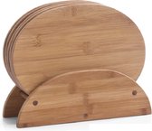 6x Ovale bamboe houten snijplanken met houder 24 cm - Keukenbenodigdheden - Snijplanken/broodplanken hout