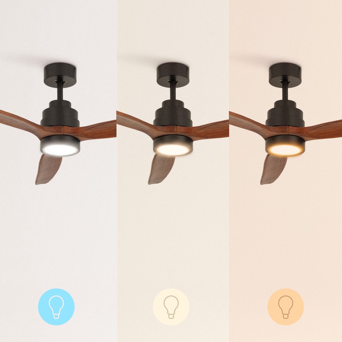 CREATE - Plafondventilator 40W silent Ø132 cm - Met Verlichting drie temperaturen - Met Wandregelaar - Met Afstandsbediening - 6 Snelheden - Timer - Zomer/Winter functie - Zwart - WIND STYLANCE – foto 3