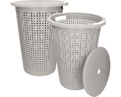 2x stuks kunststof wasmand met deksel rond grijs 35 liter - 40 x 52 cm