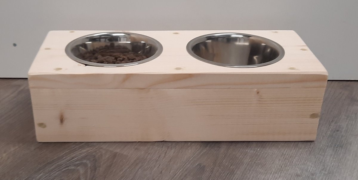 Houten honden voerbak en drinkbak “Jip” - nieuw steigerhout - voor de hond