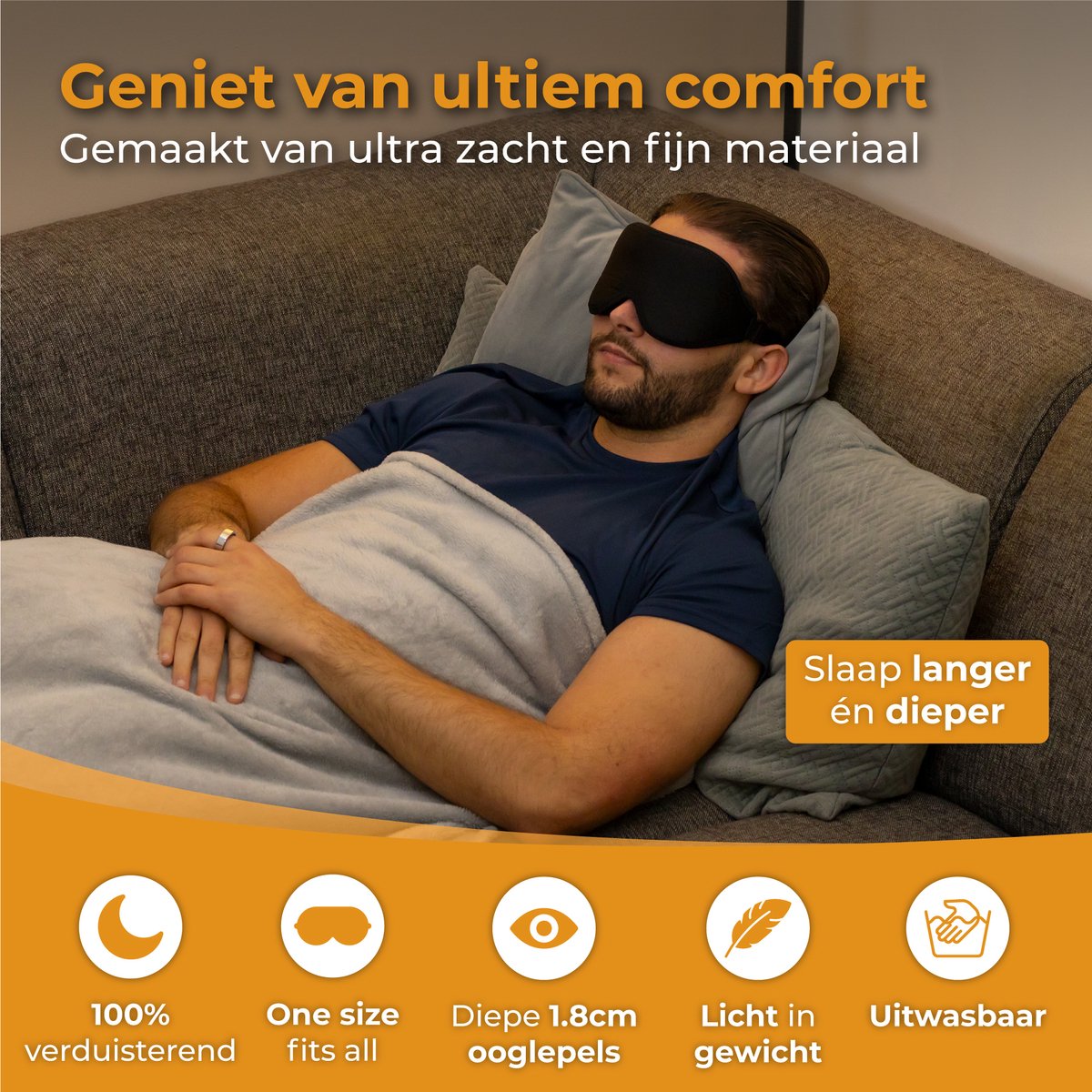 Nuvance Verstelbaar Slaapmasker - 100% Verduisterend - Ademend Traagschuim - voor Mannen, Vrouwen en Kinderen - Oogmasker Slaap — afbeelding 2