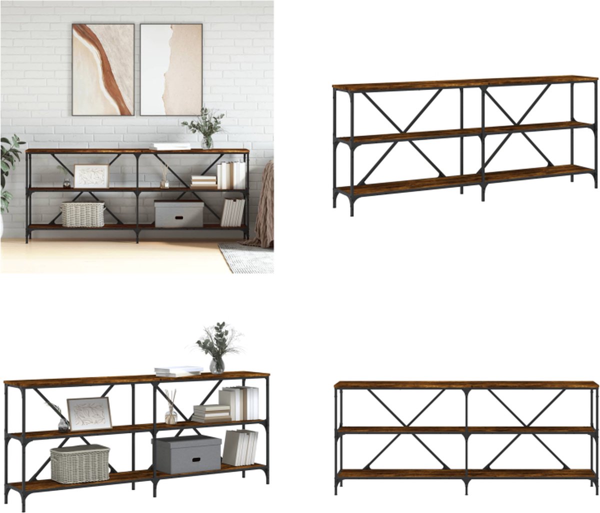 vidaXL Wandtafel - 180x30x75 - cm - bewerkt - hout - en - ijzer - gerookt - eikenkleur Gerookt eiken