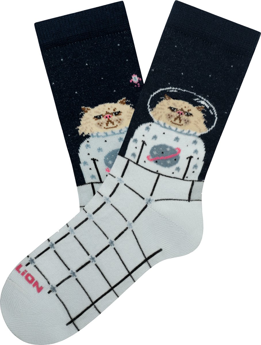 Jimmy Lion Kids Space Cat Dark Blue Unisex Sokken - Blauw - 21-25