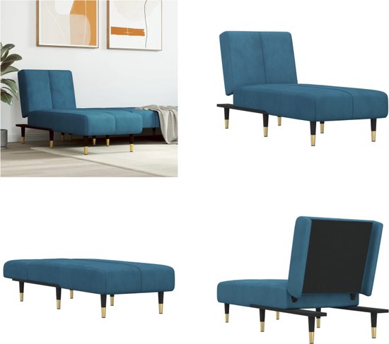 vidaXL Chaise longue Velours Bleu - Chaise longue - Chaise longue - Canapé lounge - Divan