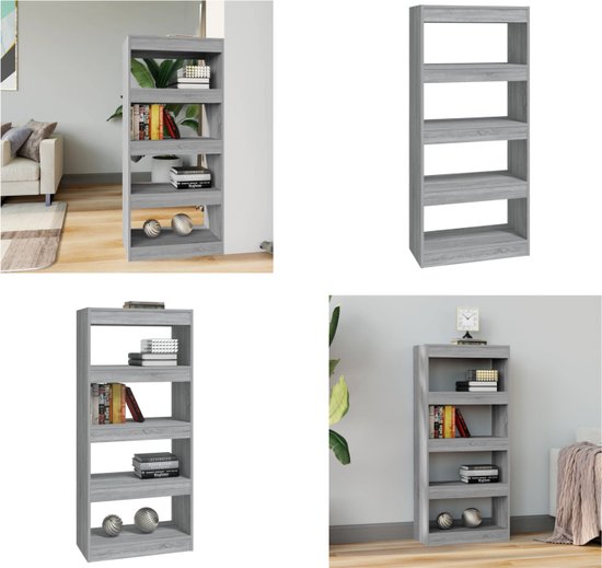 Boekenkast 5-laags 76x33x188,5 cm bewerkt hout bruineikenkleur