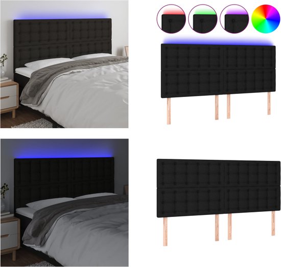 vidaXL Hoofdbord LED 180x5x118/128 cm stof zwart - Hoofdbord - Hoofdborden - Hoofdeinde - Houten Hoofdbord
