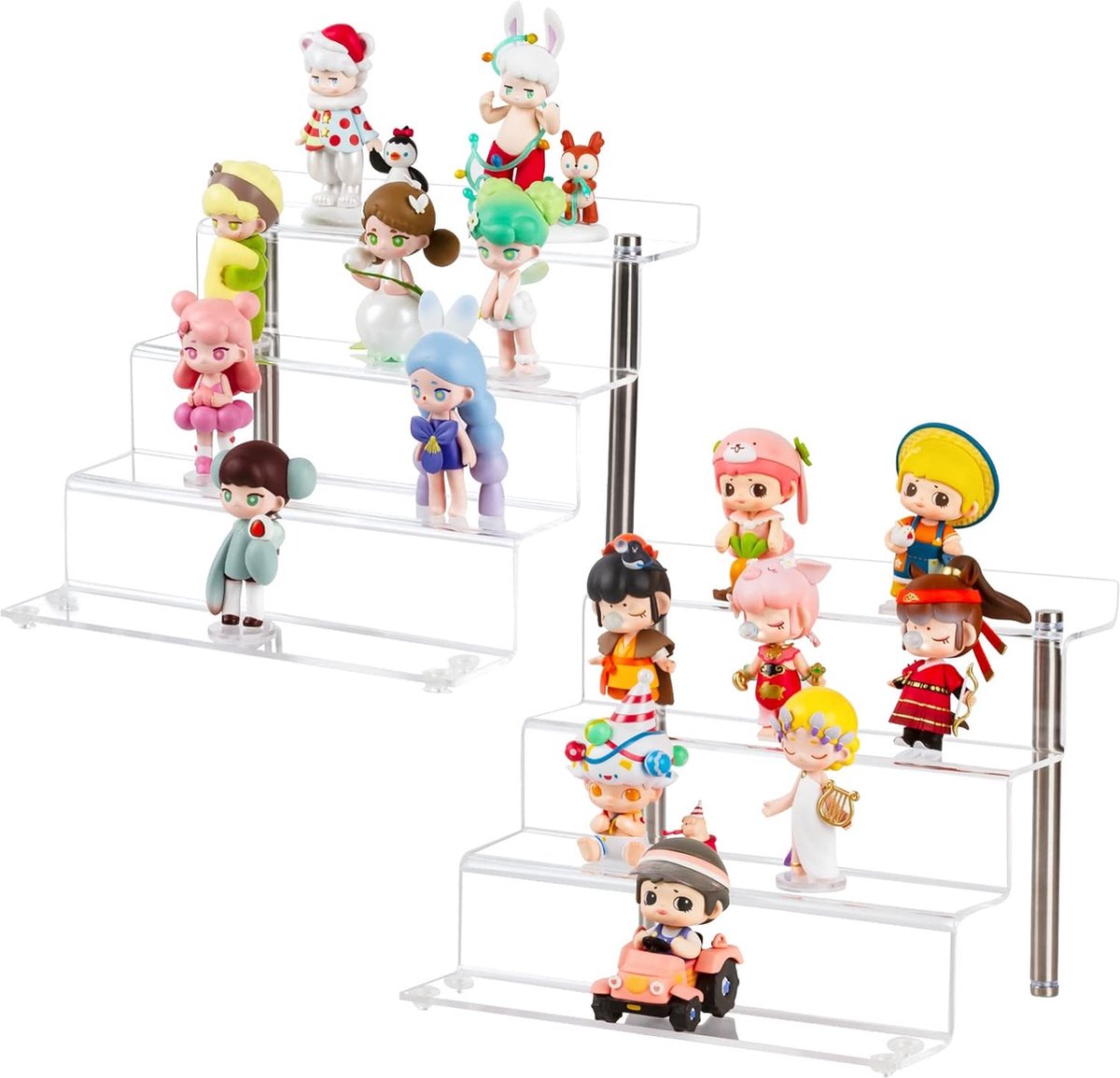 Goedkoopste Acryldisplay-riser-rek voor popfiguren, heldere kleine 4-traps displaystandaard voor presenteren of verzamelen, cupcake-dessertproduct, verpakking van 2 stuks (23 x 21 x 17 cm