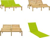 vidaXL Chaise longue double avec coussins vert vif Bois imprégné - Chaise longue - Chaises longues - Bain de soleil - Chaises longues