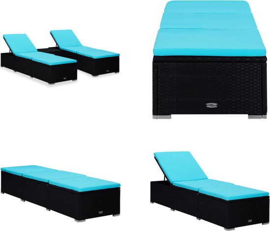 Foto: Vidaxl 3 delige ligbeddenset met theetafel poly rattan zwart ligbed ligbedden ligbeddenset ligbeddensets