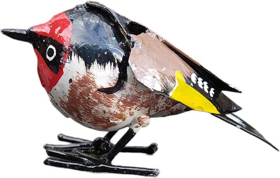 Floz Design vogelbeeld goudvink - metalen vogeltje - gerecycled metaal - fairtrade