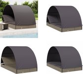 vidaXL Ligbed 2-persoons met rond dak 211x112x140 cm poly rattan grijs - Ligbed - Ligbedden - Tuinstoel - Relaxstoel