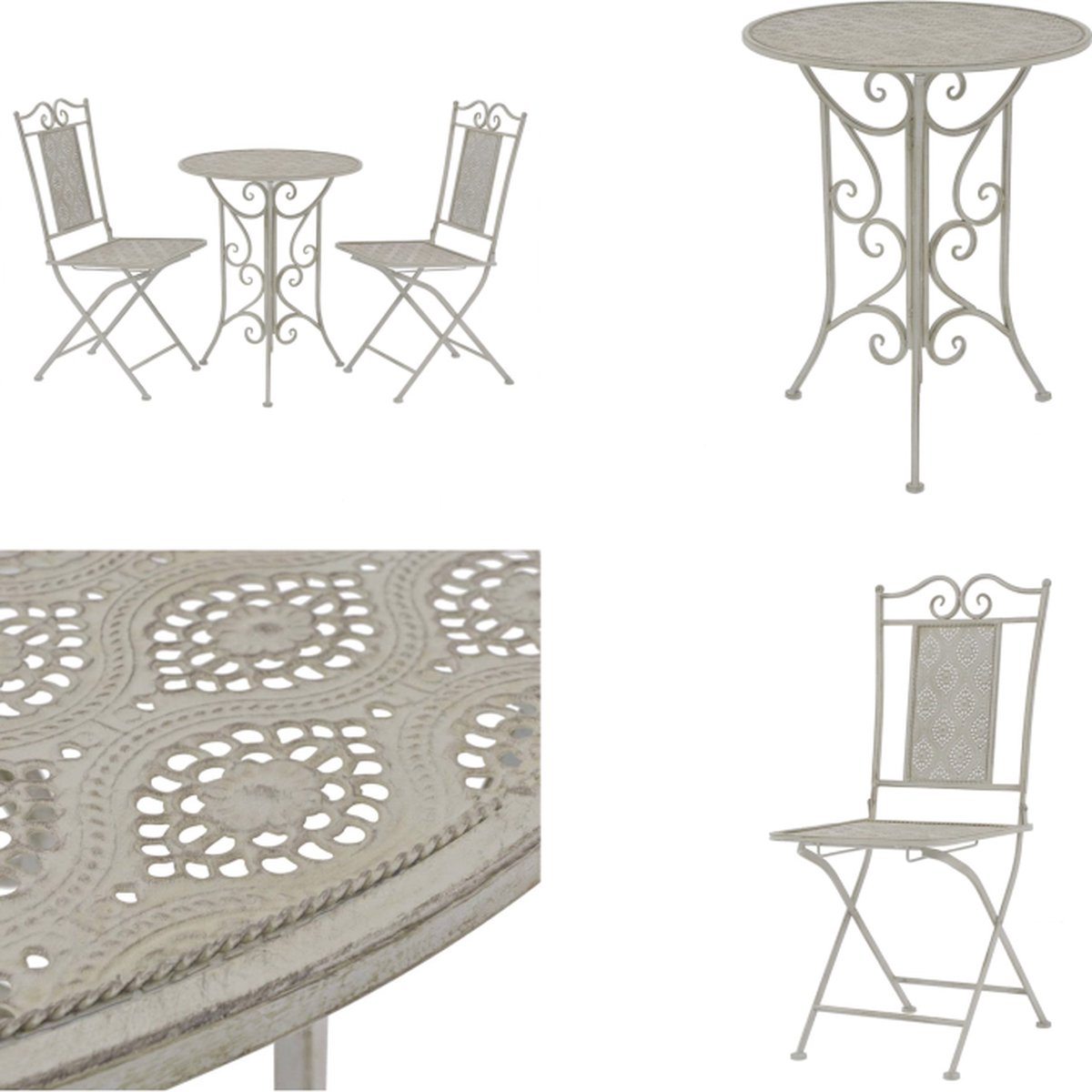 VidaXL 3-delige Bistroset staal grijs Bistroset Bistrosets Stoel Stoelen