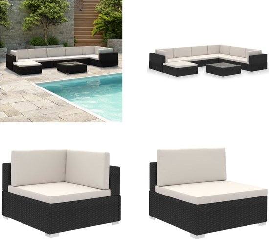 3-delige Loungeset met kussens poly rattan zwart kopen