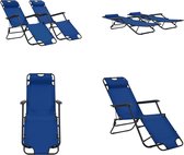 vidaXL Ligbedden inklapbaar 2 st met voetensteun staal blauw - Ligbed - Ligstoelen - Opklapbaar Ligbed - Opklapbare Ligstoelen