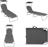 vidaXL Ligbed inklapbaar met luifel aluminium grijs - Ligbed - Ligstoelen - Opklapbaar Ligbed - Opklapbare Ligstoelen