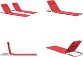 vidaXL Tapis de plage pliants 2 pcs Acier et tissu Rouge - Chaise de plage - Chaises de plage - Chaise - Chaises