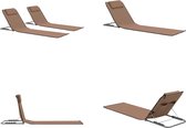 vidaXL Strandmatten inklapbaar 2 st staal en stof bruin - Strandstoel - Strandstoelen - Stoel - Stoelen