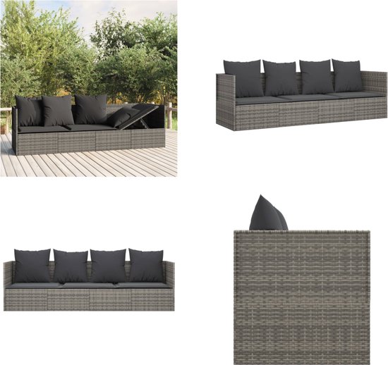 Foto: Vidaxl loungebed met kussens poly rattan grijs loungebed loungebedden loungebed met kussens tuinbed