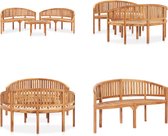 vidaXL Ensemble de salon 3 pièces en bois de teck massif en forme de banane - Chaise de jardin - Chaises de jardin - Chaise longue en bois - Chaises lounge en bois