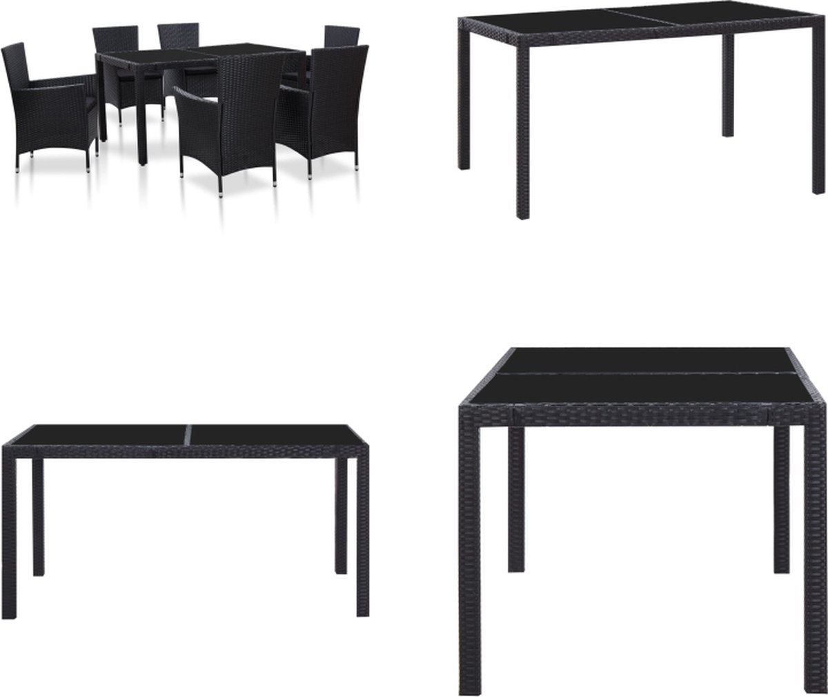 VidaXL 7-delige Tuinset poly rattan zwart Tuintafel En Stoel Tuintafels En Stoelen Tuintafel Set Tuintafel Sets