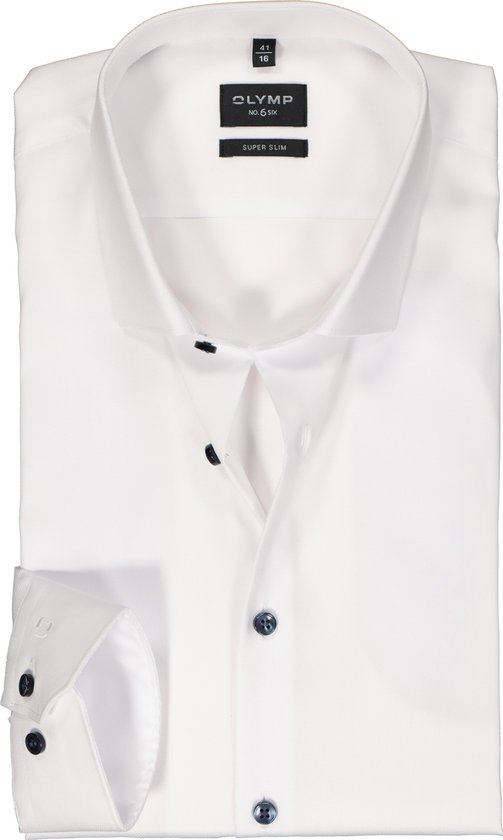 OLYMP No. 6 Six super slim fit overhemd - structuur - wit - Strijkvriendelijk - Boordmaat: 39
