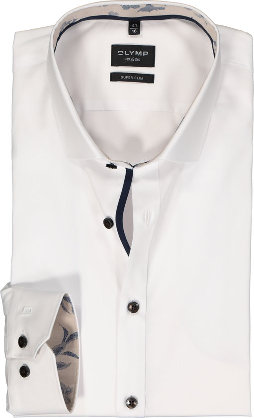 OLYMP No. 6 Six super slim fit overhemd - mouwlengte 7 - popeline - wit - Strijkvriendelijk - Boordmaat: 38