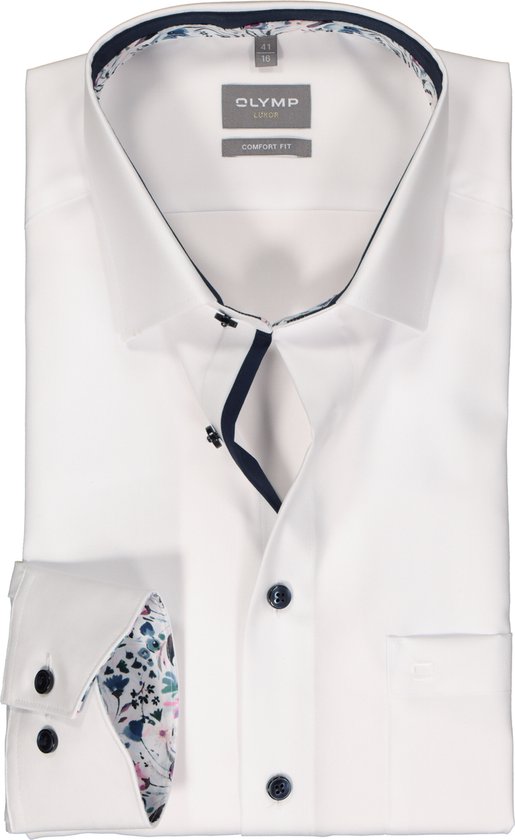 OLYMP comfort fit overhemd - mouwlengte 7 - popeline - wit - Strijkvrij - Boordmaat: