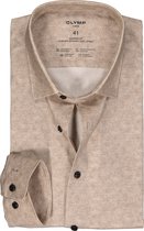 OLYMP 24/7 modern fit overhemd - tricot - bruin melange - Strijkvriendelijk - Boordmaat: 46