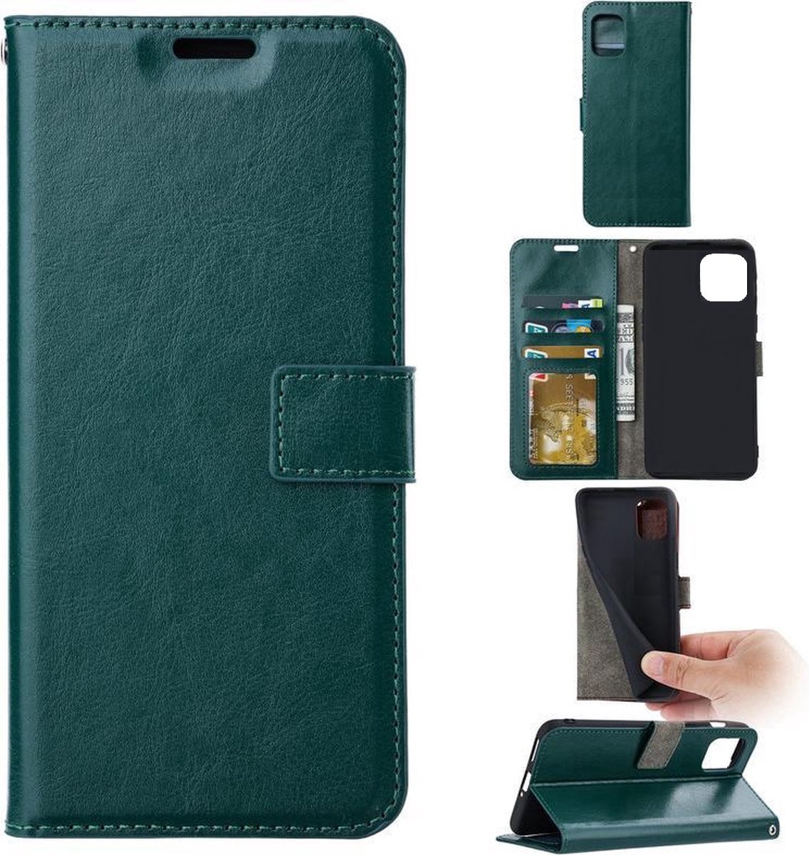 Portemonnee Book Case Hoesje Geschikt voor: iPhone 14 Plus - Groen