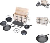 vidaXL Dutch Oven Set - 9-delig (18.95 kg) - Gietijzer - BBQ en picknick benodigdheden - Braadslede