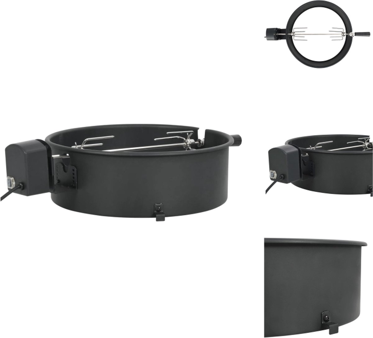 vidaXL Rotis Ring - Houtskool BBQ Accessoires - 47 x 15 cm - Staal en RVS - Bakplaat