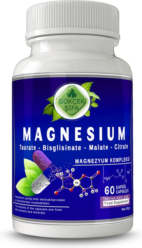 Magnesium Complex Capsule - 60 Capsules - Magnesiumtauraat, Bisglycinaat, Malaat, Citraat - 1 CAPSULE 1000 MG EXTRACT - Geen Toevoegingen - 60.000 mg Kruidenextract - Beste Kwaliteit