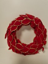 Kerstkrans - krans - rood met goud - kunststof met stof - 20 cm doorsnee