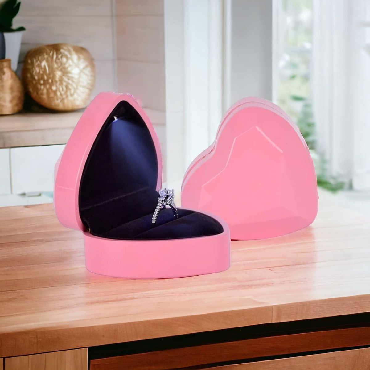AliRose - Juweel Doos - Display - Sieraad - LED - Ring Box - Roze - Huwelijk - Aanzoek - Valentijn - Liefde - Romantisch - Partner - Amor