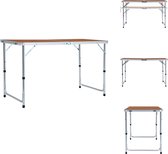 vidaXL Table de camping pliante - 120 x 60 x 55/62/70 cm - Légère - Capacité de charge 30-50 kg - Aluminium et MDF - Accessoire de chaise de camping