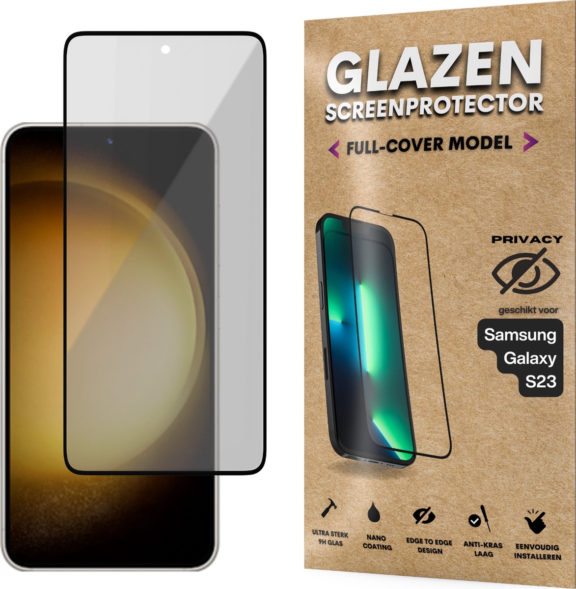Privacy Screenprotector - Geschikt voor Samsung Galaxy S23 - Gehard Glas - Full Cover Tempered Privacy Glass - Case Friendly