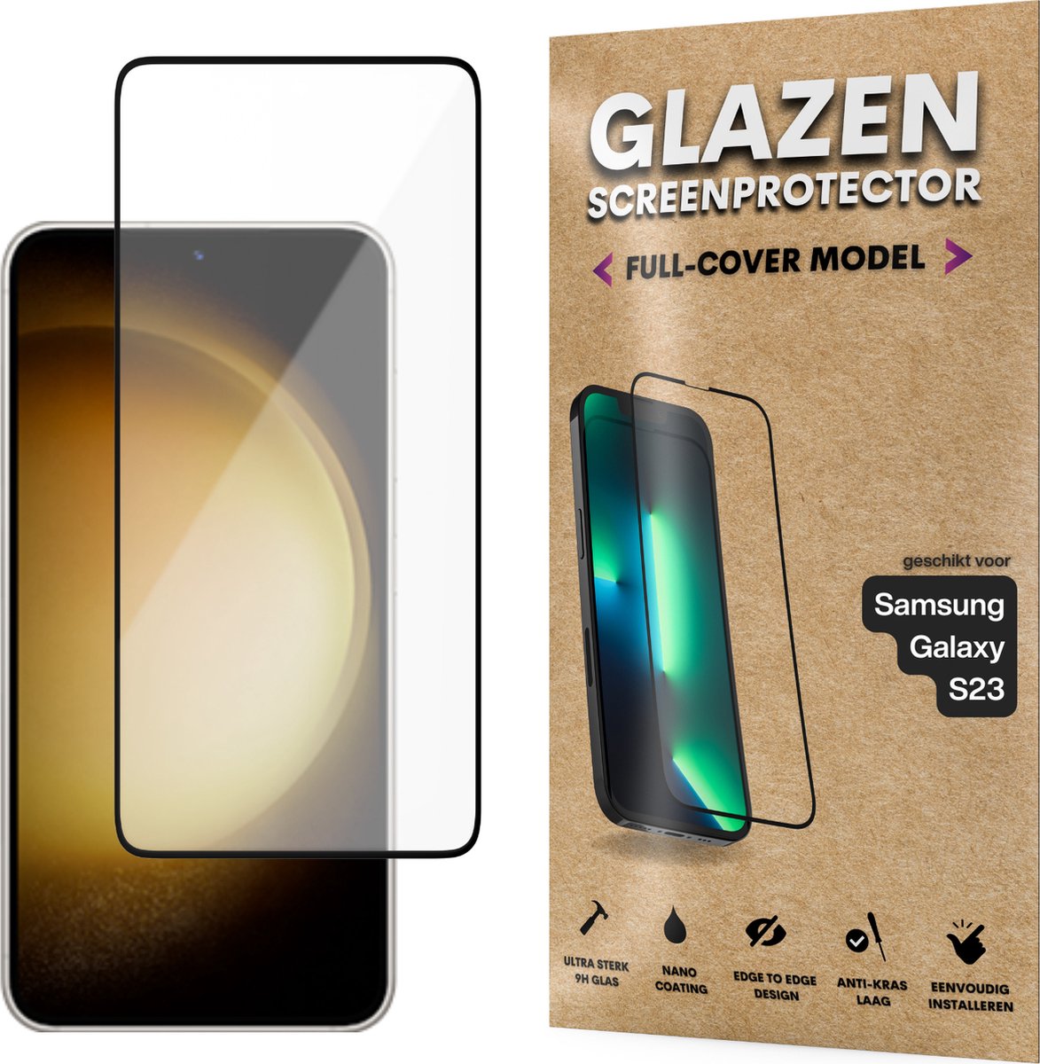Screenprotector - Geschikt voor Samsung Galaxy S23 - Gehard Glas - Full Cover Tempered Glass - Case Friendly