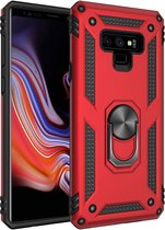 Samsung Galaxy Note 9 Rood Shockproof Militairy Hybrid Armour Case Hoesje Met Kickstand Ring -Samsung Galaxy Note 9 - Extreem Stevige Anti-Shock Hard Rugged Cover Bumper Hoes Met Magnetische Ringhouder - Stevige Shock Proof Backcover - Zwart