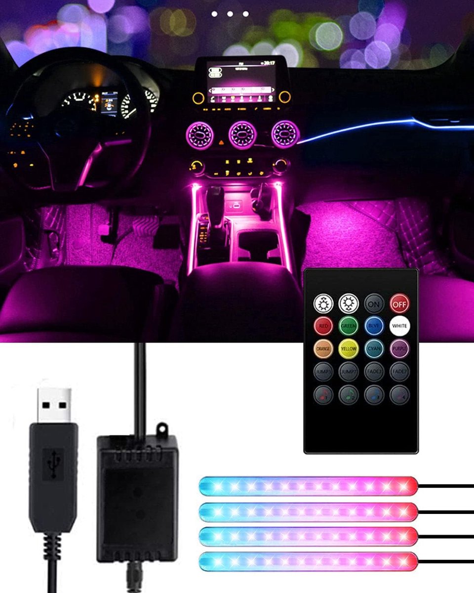 Auto Interieur LED Verlichtingsset - Draadloos Bluetooth Bedienbaar - Meerdere Kleuropties - Waterdicht Ontwerp - Eenvoudige Installatie - Geschikt voor Alle Auto's - Creëer een Sfeervol Rijinterieur