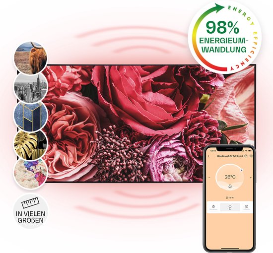 Klarstein Wonderwall Air Art Slimme Infrarood Verwarming - Warmtepaneel - 120X60 Cm - 700 W - 14 M² - Design Front - App Controle - Geruisloos - Wandmontage - Afstandsbediening - Praktisch - Thermostaat - Weektimer - Ip44 - Motief: Bloemen