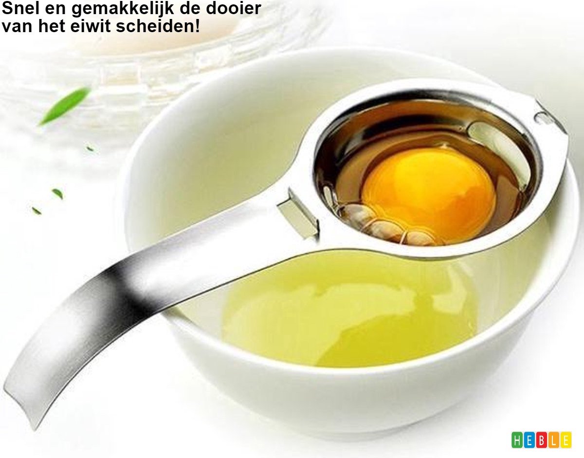 *** Professionele Ei-scheider Keuken - Splitsen van Eiwit & Eigeel - RVS & Zilver - Met Slagkant - van Heble® ***