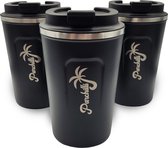 Parchilli – Set van 3 thermosbeker - RVS koffiebeker to go – 380ML koffiemok zwart- thee - travel mug - werk