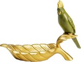 Decoratieve schaal, papegaai, kunststeen, goud, plank, 10 x 21 cm