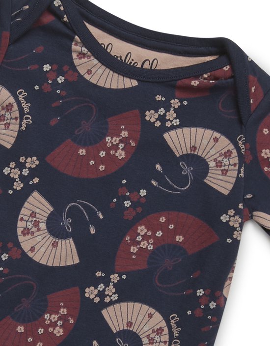 Charlie Choe - 2pack - Marine - Rouge Foncé - Combishort - Salopette - Barboteuse - Combinaison bébé - Combinaison - Combinaison naissance - Barboteuse - Eventails - Geishas - Taille 50