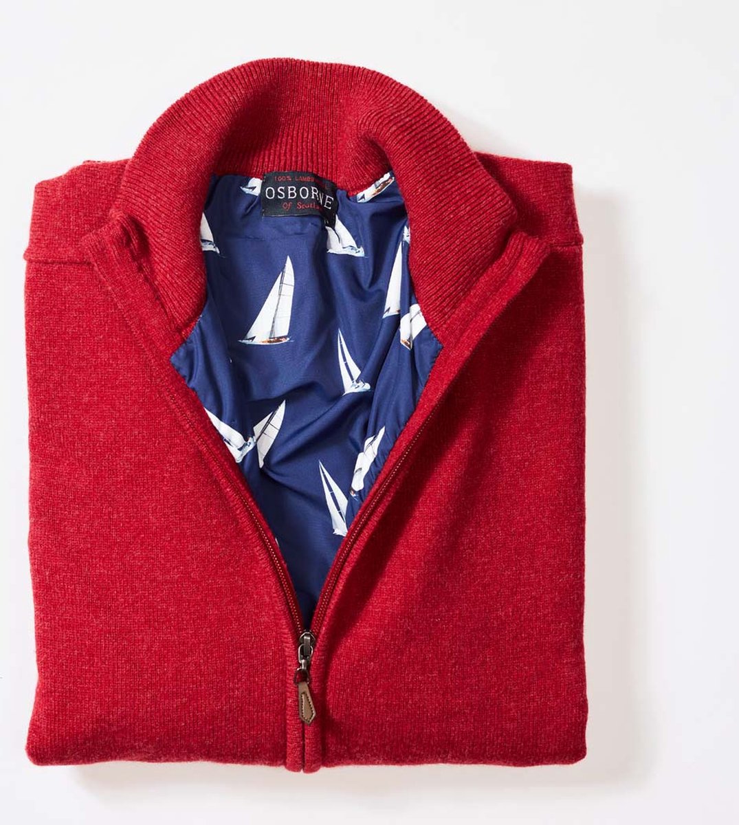 Osborne Knitwear Windstopper cardigan met rits heren – Trui met rits heren in Lamswol - Pullover Heren - Poppy Melange - Voering met bootprint - M
