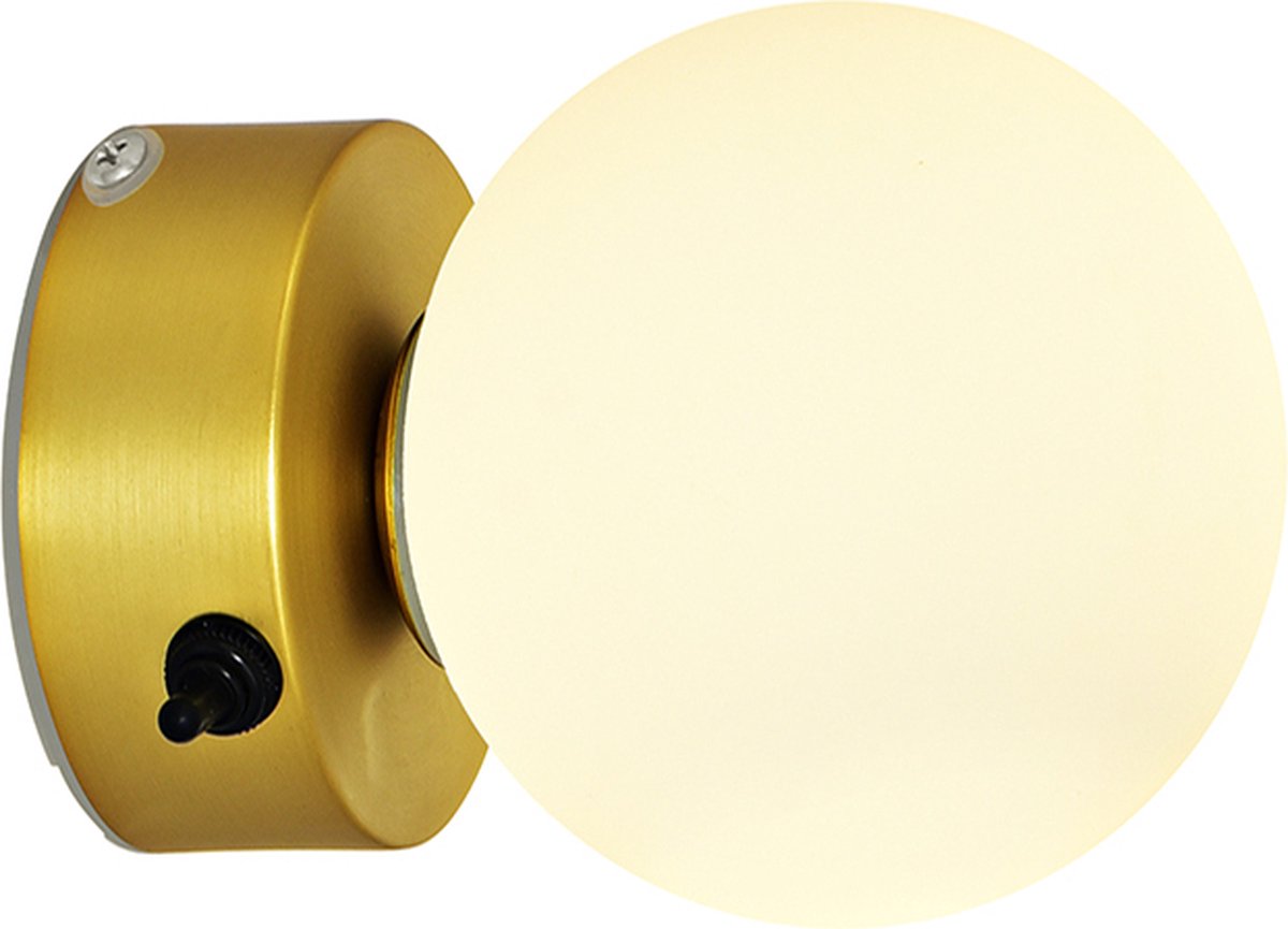 Olucia - AMER - Badkamer Wandlamp - Goud / Wit - Geschikt voor Badkamer - Vorm: Rond