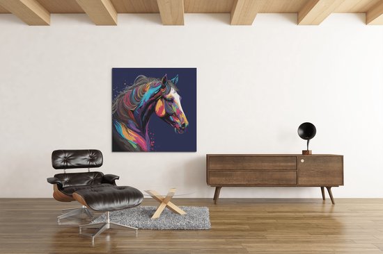 Canvas Schilderij Dieren - Kleurrijke Paard - Paarden - Wanddecoratie - 100x100x2 cm